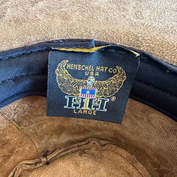 Leather henschel hat sz LG woman’s brown embossed faux buffaloe hide - Picture 10 of 10